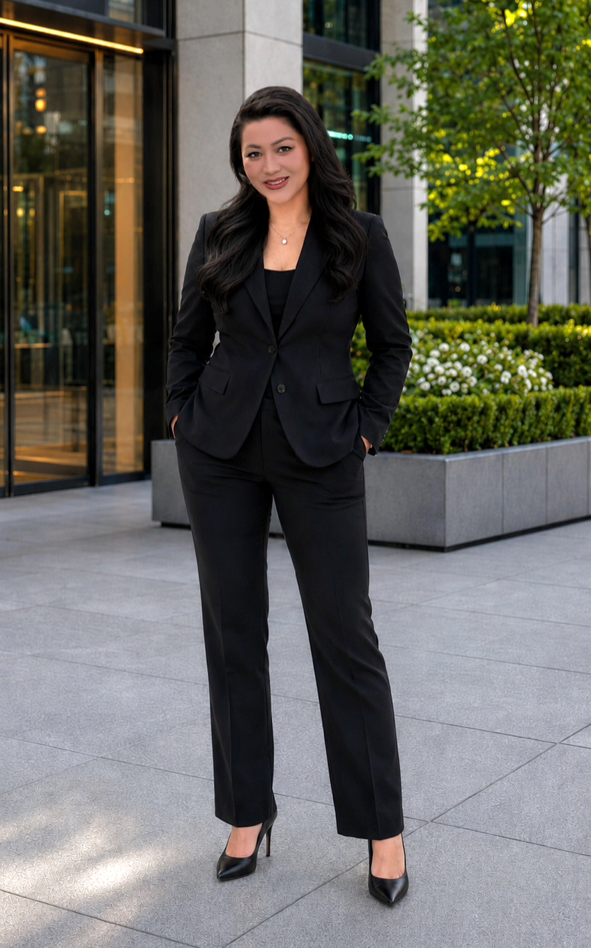 Teresa Nguyen outside firm building